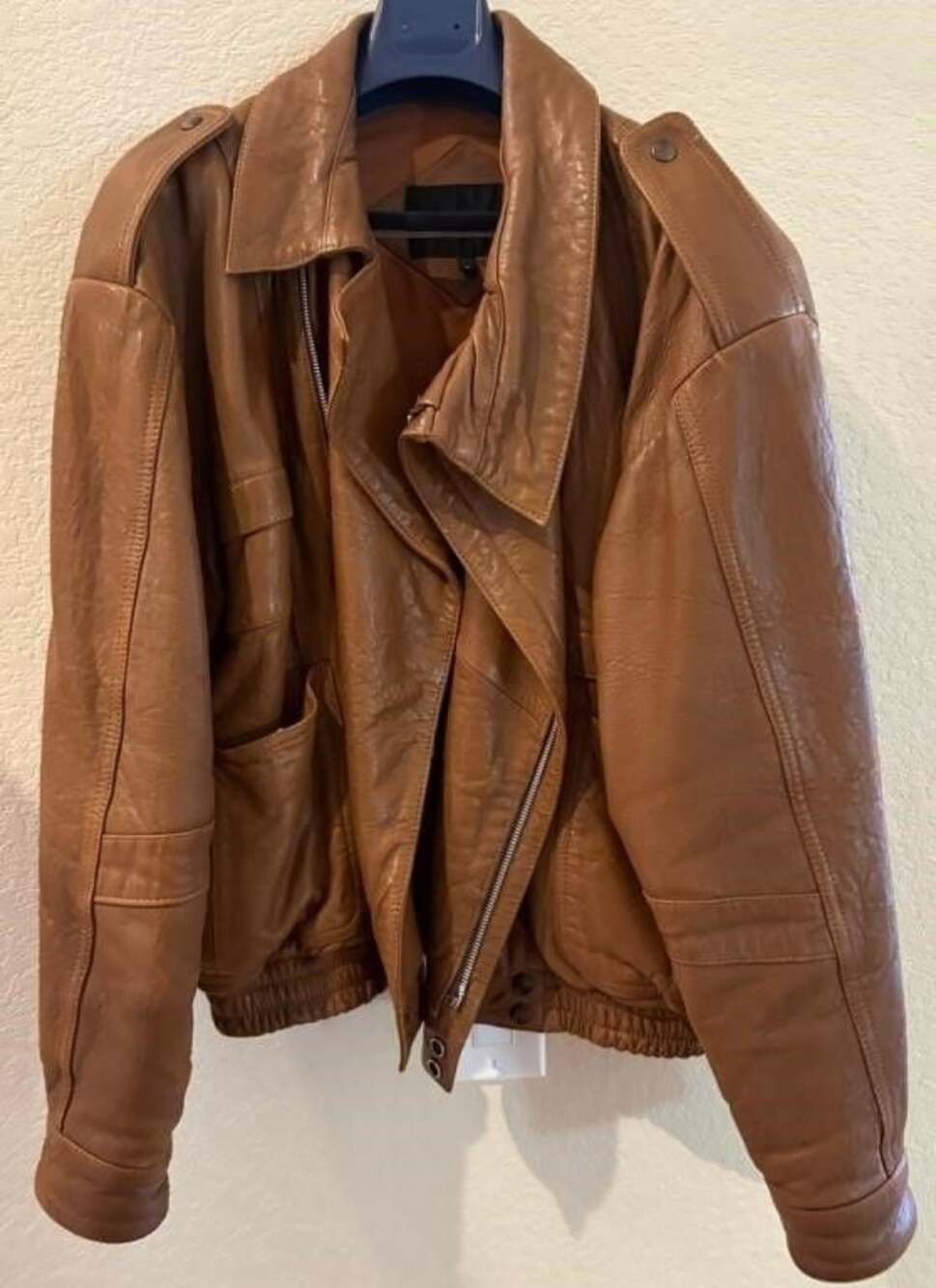 Vintage Casablanca Leather Brown Bomber Jacket with Epaulettes